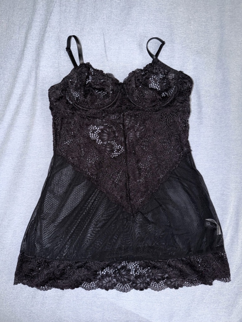 Delicate Black Lace & Mesh Chemise - Women Intimates